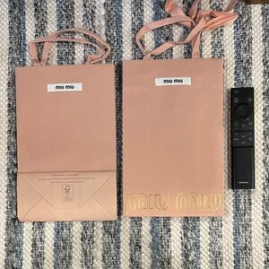 Miu Miu Blush Pink Paper Tote with Ribbon Handles